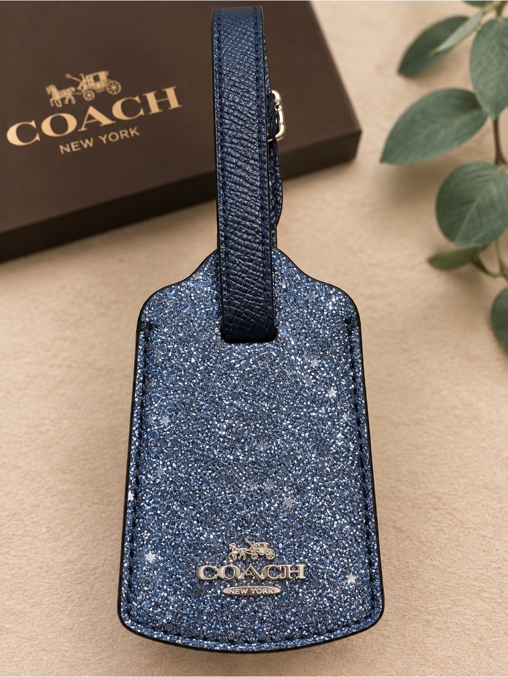 Coach Navy Blue Star Glitter Luggage Tag NWOT